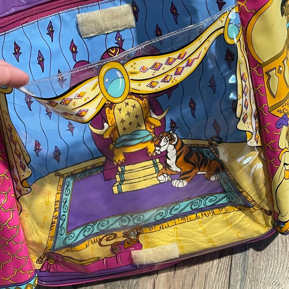 Vintage Disney Aladdin‎ Jasmine Genie Pink Purple Vinyl Backpack 90s Kids Bag